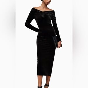 All Saints Velvet Black Off-Shoulder Dress